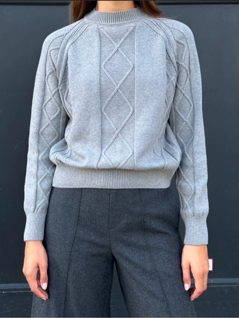 KOTN Light Grey Cable Knit Crewneck Sweater